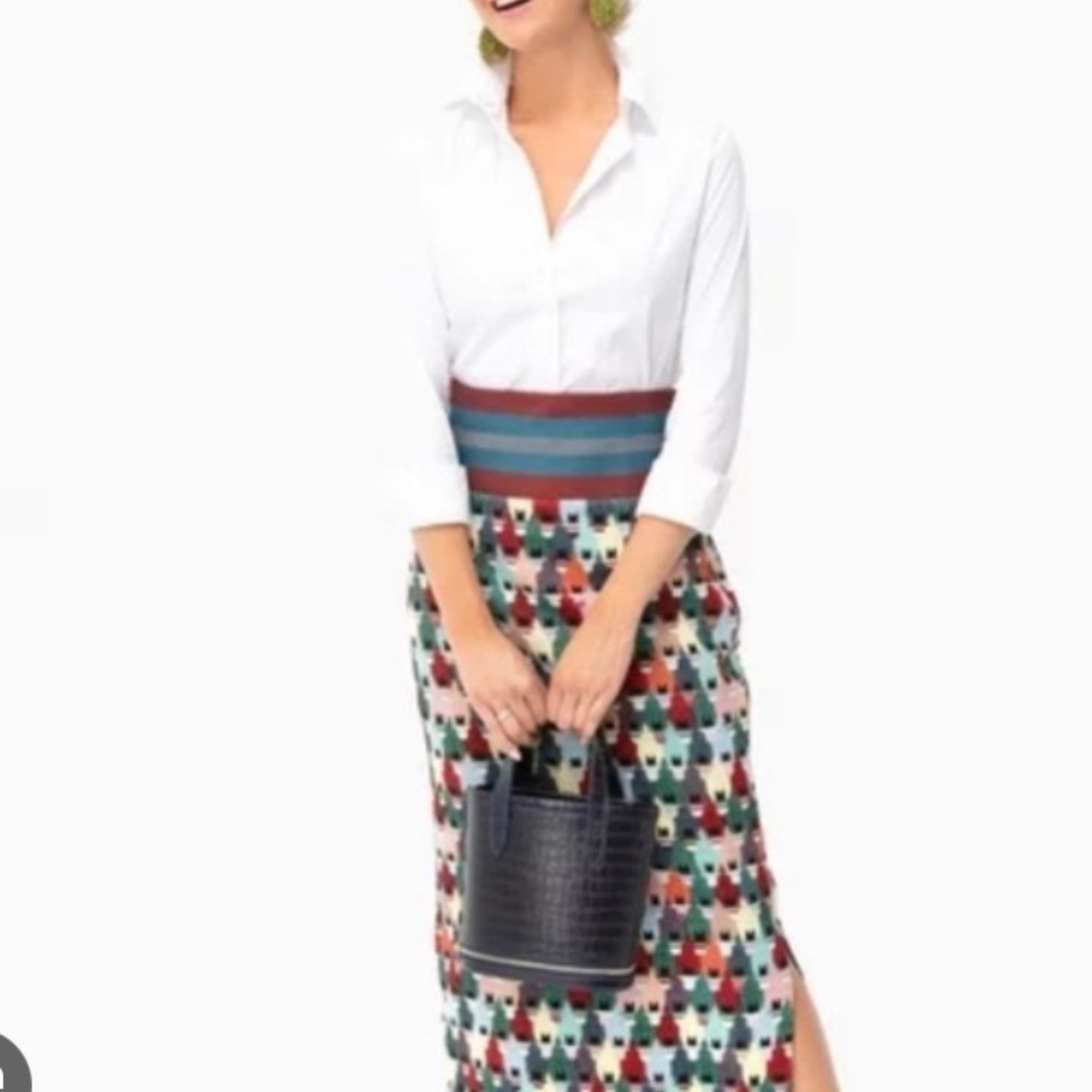 Tuckernuck women Sz 8 high waisted multi color Carmel pencil skirt midi side zip